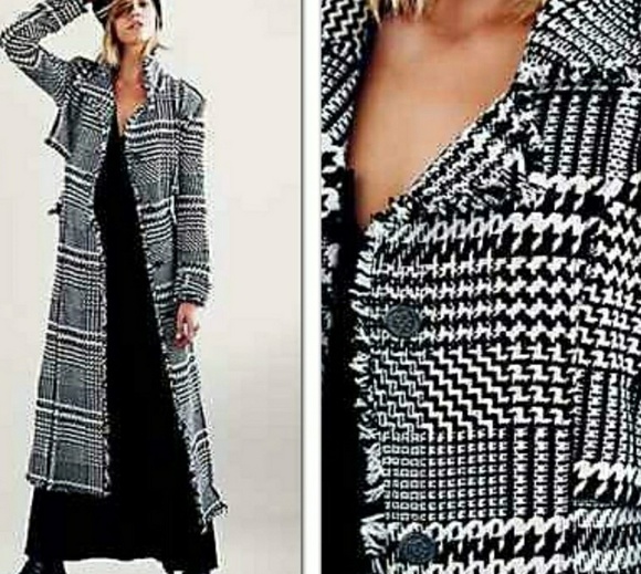 Free People Wool Houndstooth Maxi coat sz 8 NWT - Picture 4 of 7